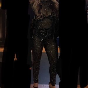 Rhinestone Black Bodysuit EUC